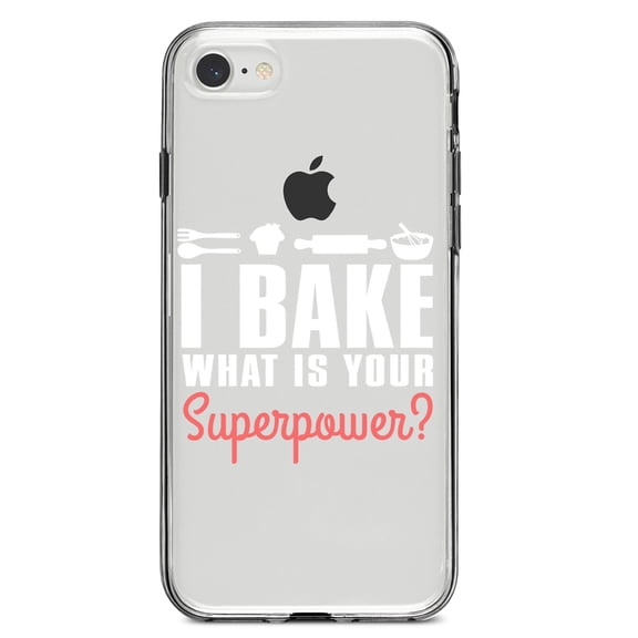 DistinctInk Clear Shockproof Hybrid Case for iPhone 7 8 SE (2020 Model) 4.7" Screen TPU Bumper Acrylic Back Tempered Glass Screen Protector - I Bake What is Your Superpower