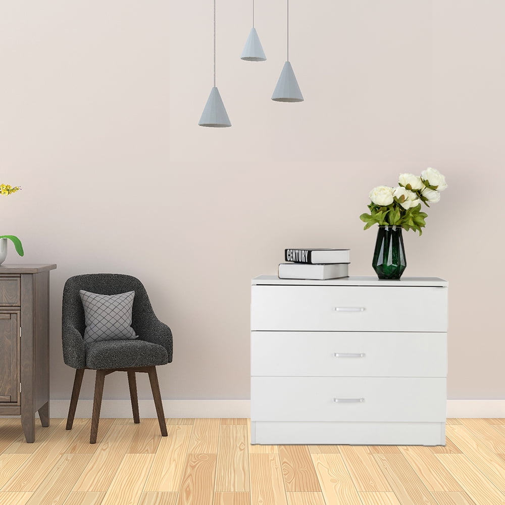 Ktaxon 3-Drawer Dresser Pure White with Metal Handles Bedside Night Stand Bedroom, White