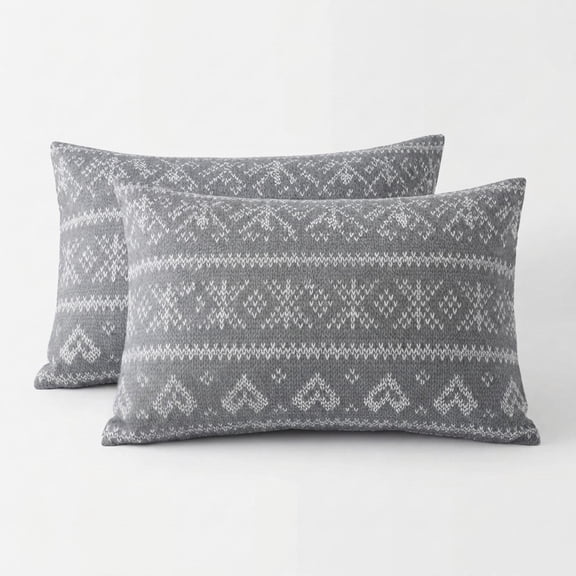 Superior Olivia Fair Isle Flannel Bed Pillowcase Pair, 2-Pack, Standard, Grey
