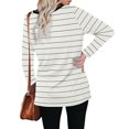 thumbnail image 2 of V Neck Striped Top Long Sleeve Side Slit Loose Casual Women's Pullover Sweatshirt for Office White S, 2 of 5