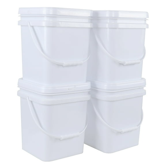 Guankan Square White Plastic Bucket with Sealable Lid, 4.8 Gallon Food Grade Storage Bucket, 4 Pack