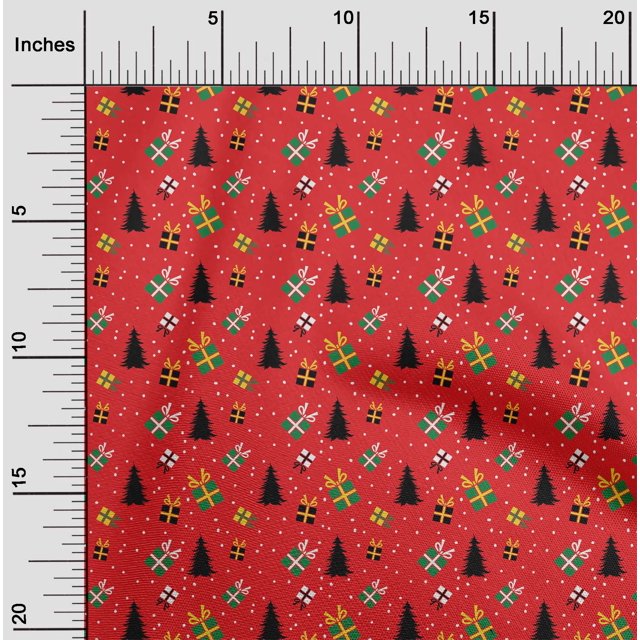 oneOone Tissu Polyester Spandex Rouge Joyeux Noël Tissu Imprimé au Mètre 56 Pouces de Large-Swt