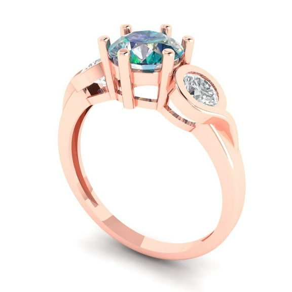 1.72 ct Round Cut Blue Moissanite Three-Stone Engagement Ring for Women in 18K Rose Gold