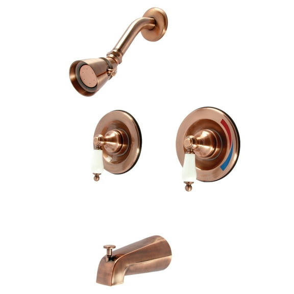 Kingston Brass KB666PLAC Vintage Double-Handle Pressure Balanced Tub and Shower Faucet, Antique Copper