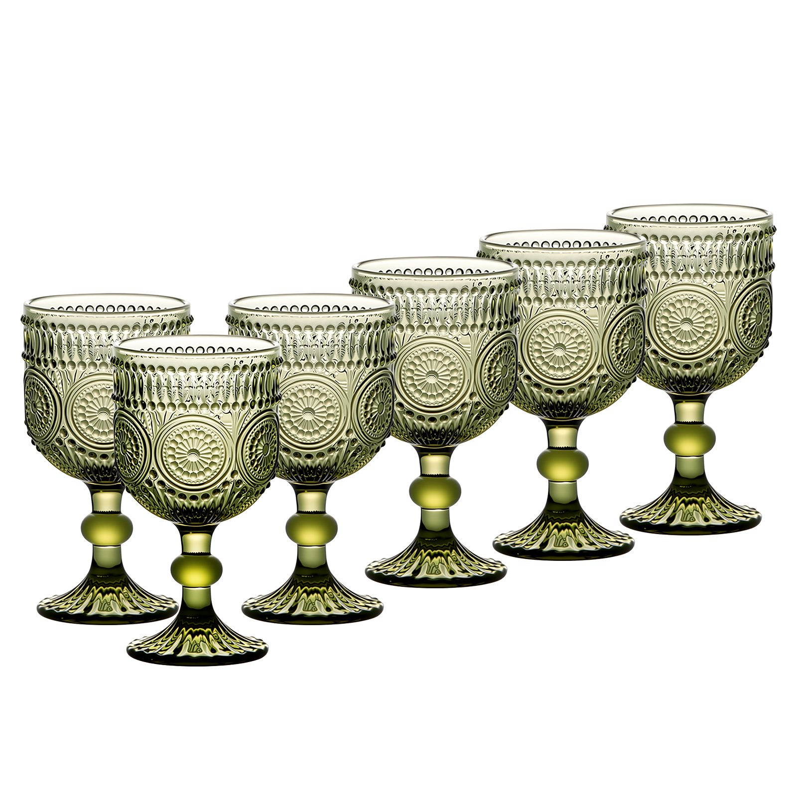 10 Oz Glass Wine Glasses, Set of 6 Stemmed Small Wine Glasses, 300ml Vintage Sunflower Cups, Green