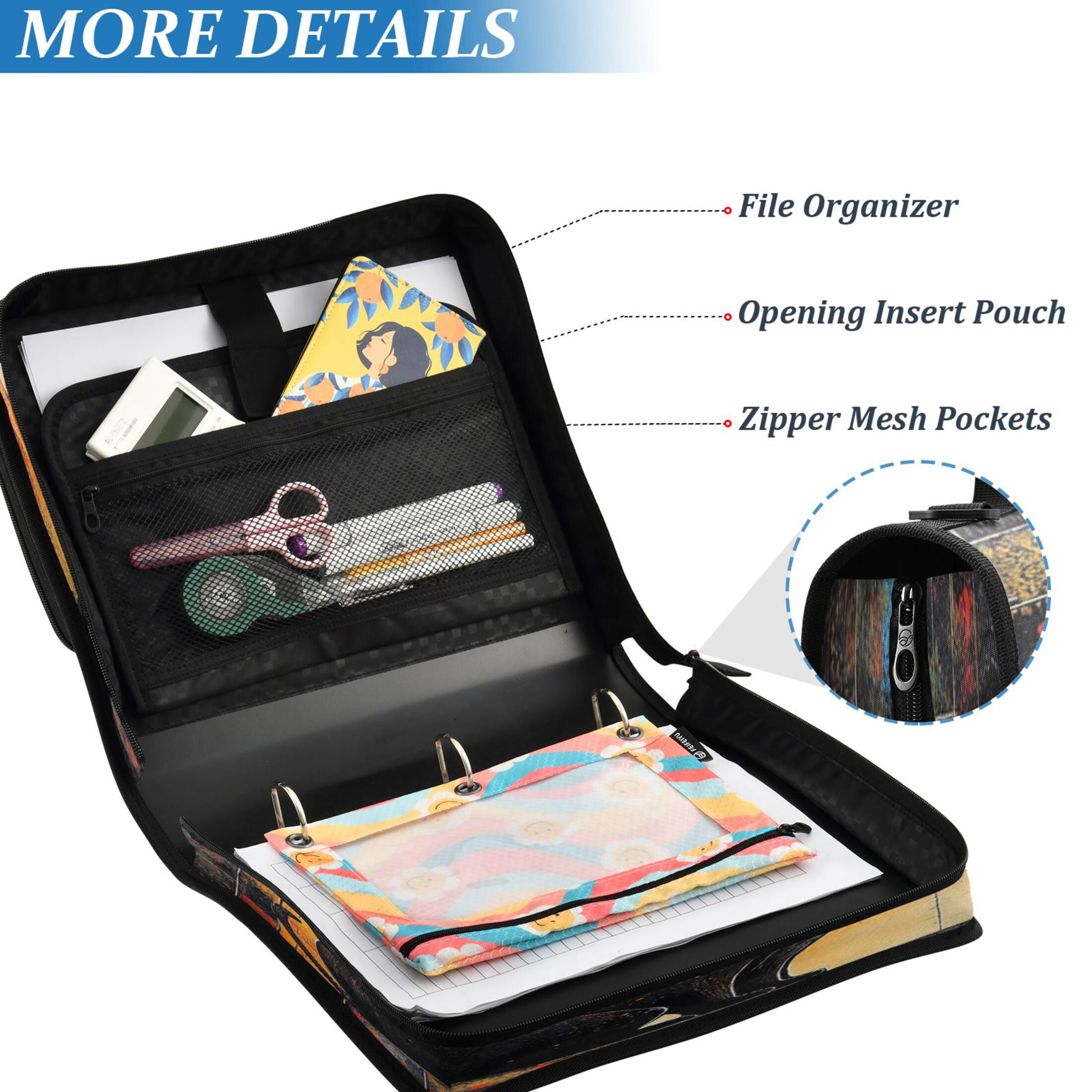 YAZAOO Zipper Binder trapper keeper Documents Organized Design Ethereal Midnight Guardian Printed