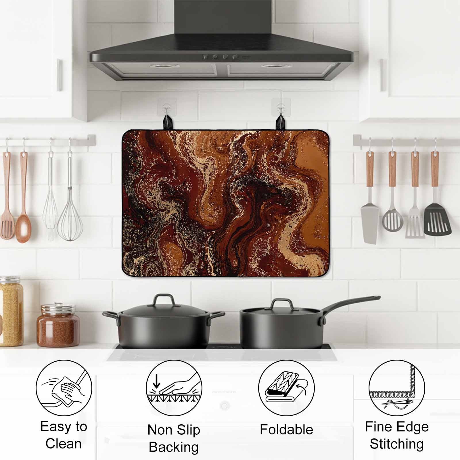 Brown Marble Stove Top Cover for Electric Stove, Heat-proof & Non Slip Glass Top Stove Cover Protector, Ombre Abstract Striped Mottled Aesthetic Kitchen Flat Cooktop Rubber Mat 28.5x20.5 Inches