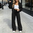 thumbnail image 4 of Lmueinov Womens Fall 2 Piece Set Sweatsuits Lounge Fall Outfits Zip Up Crew Neck Jackets and Wide Leg Sweatpants Set Soft Casual Loungewear, 4 of 4