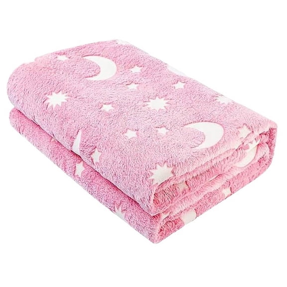 1PC Glow in The Dark Blanket, Premium Flannel Throw Blanket with Moon Star Pattern, Soft Comfortable No Pilling, Pink - Ideal for Kids, Great as Gift, 28x40 inch