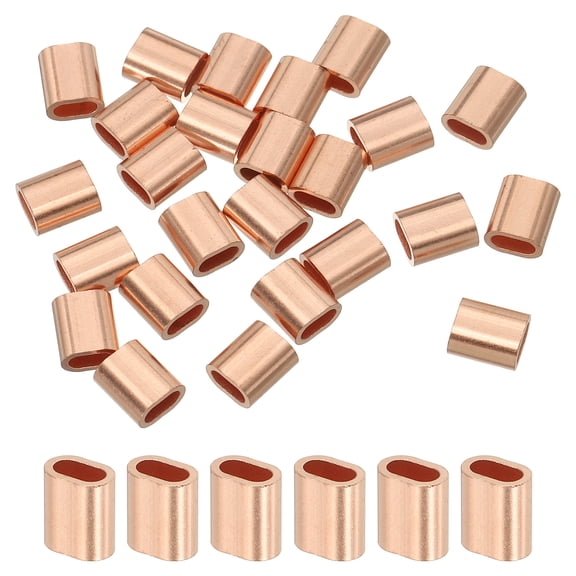 Uxcell 1/16"(2mm) Wire Rope Stop Sleeve, Copper Crimping Loops Sleeve Oval Crimp Ferrules for Wire Rope and Cable Ferrule, Gold 25Pcs