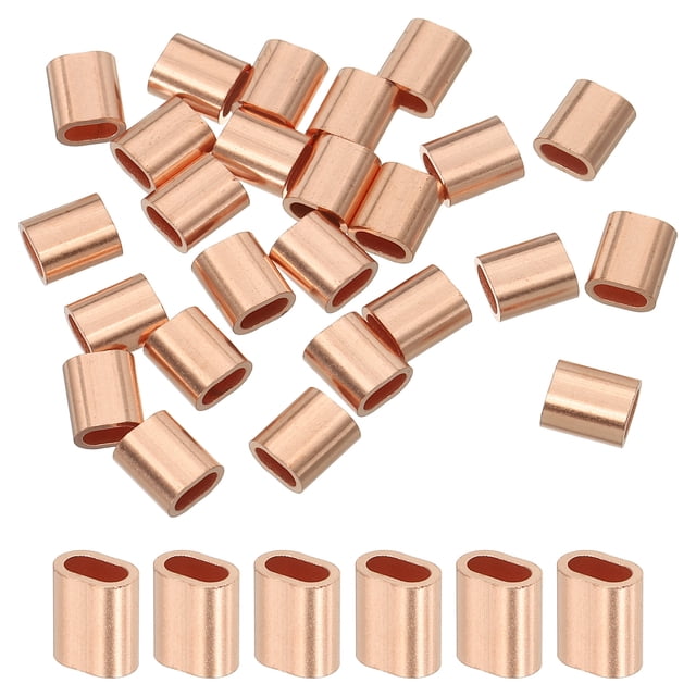 Uxcell Wire Rope Stop Sleeve, Copper Crimping Loops Sleeve Oval Crimp Ferrule for Wire Rope and Cable 1/16"(2mm)