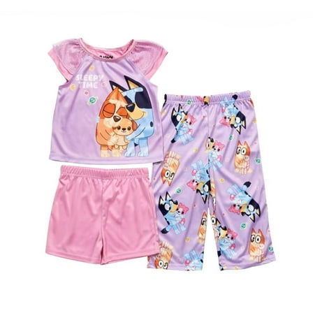 Bluey, Bingo and Bedtime Plush Toddler Girl's Sleepy Time 3-Piece Pajama Set, Size 2T