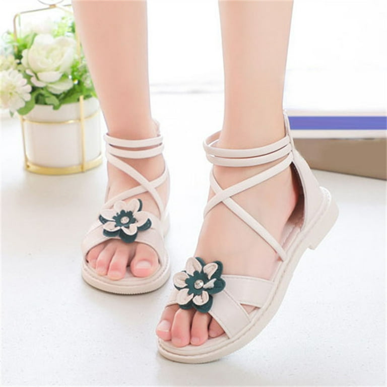 【PORTERNA】Roman Flower Sandals Girls Sandals Summer Soft Sole Shoes,Girls Floral Roman
