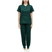 Matching Sets Summer Short Sleeve V-Neck Blouses & Shirts Sets Women's Solid Color Casual and Comfortable V-neck Short Sleeve Tops Wide Leg Long Pants Set Linen Pants Suits 2 Piece Green m