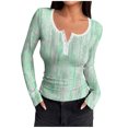 thumbnail image 3 of Generic Women's Long Sleeve Tops Casual Fall Henley Shirts Button Down Blouses Basic Floral Print Ribbed T Shirts, 3 of 6