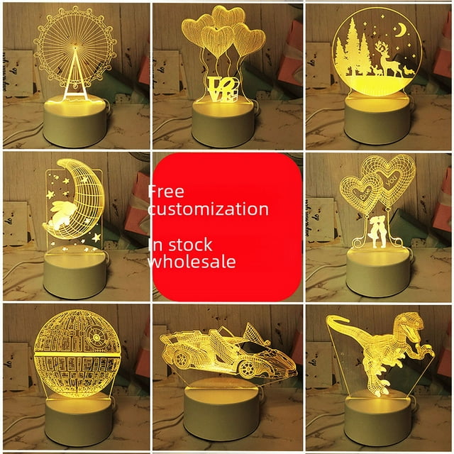 Lámpara de escritorio acrílica con control remoto táctil y luz nocturna 3D enchufable, regalo para eventos
