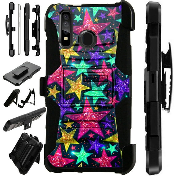 WORLD ACC LuxGuard Holster Case Compatible with Samsung Galaxy A21 Hybrid Phone Cover (Pink Starlight)
