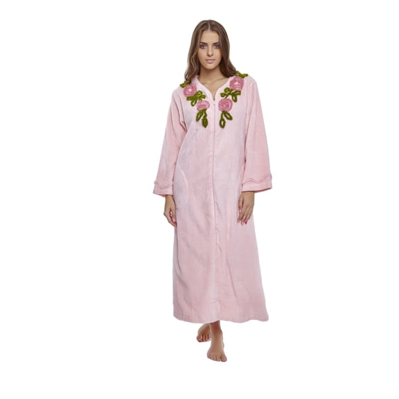 HOC Women’s Embroidered 100% Cotton Chenille Robe (Pink Opal, Small)