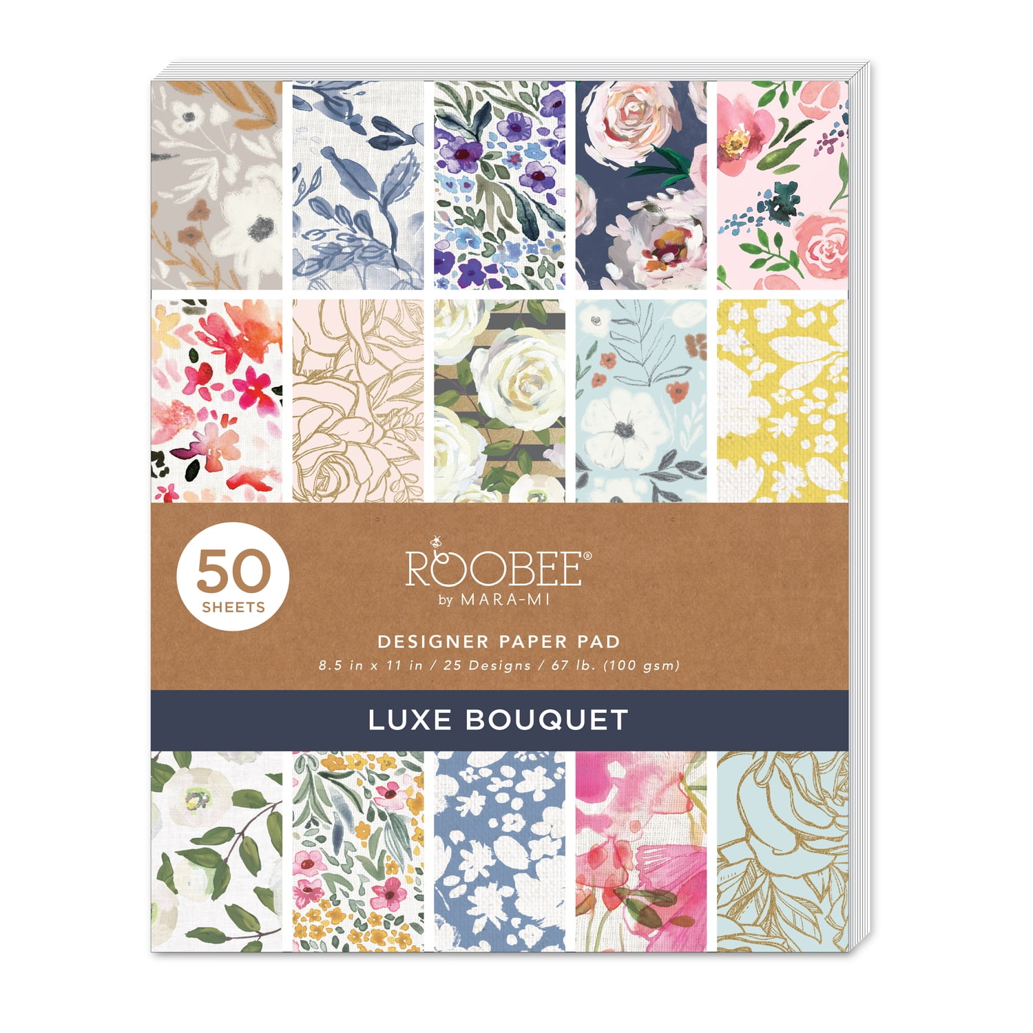 Roobee by Mara Mi Multicolor Luxurious Floral Scrapbook Paper Pad, 50 Sheets, 25 Designs