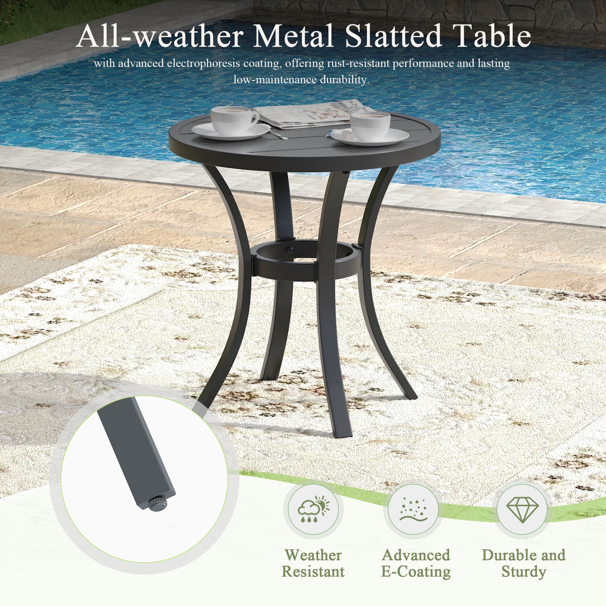 Vicllax 3-Piece Round Outdoor Patio Dining Furniture Set Table and Chair Metal Frame for Garden