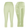 thumbnail image 3 of Leggings Capri de Yoga con Bolsillos para Mujer sin Costuras de Cintura Alta Pantalones Recortados para Entrenamiento Yoga Correr Pantalones Capri Verdes 3XL, 3 of 9