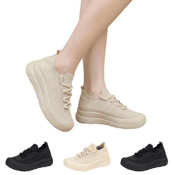 EKVAHL Women Knit Platform Sneakers, Lace Up Breathable Walking Shoes, Lightweight Non Slip Casual Daily Footwear