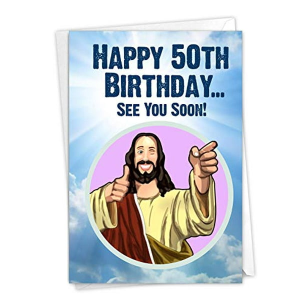 NobleWorks - Funny 50th Birthday Greeting Card - Joking God Humor Milestone, 50 Years Happy Bday Notecard with Envelope (1 Card) - See You Soon 50 C9065MBG NobleWorks - Funny 50th Birthday Greeting Card - Joking God Humor Milestone, 50 Years Happy Bday Notecard with Envelope (1 Card) - See You Soon 50 C9065MBG