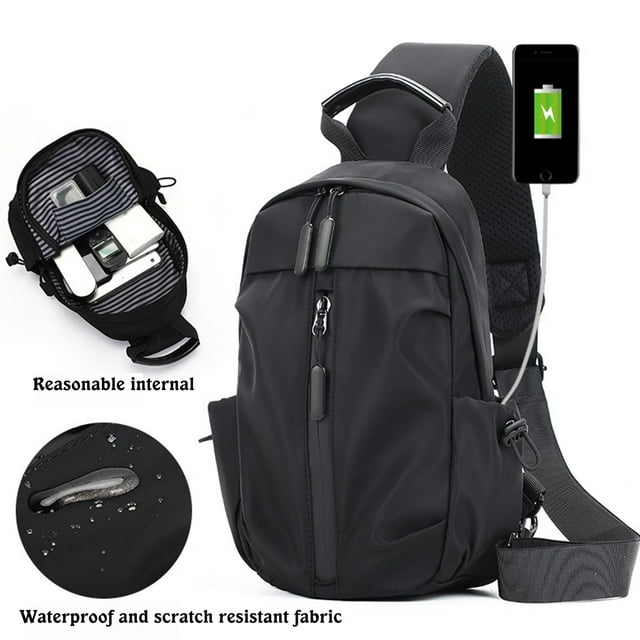 Bolsa de bandolera para hombre con carga USB - Mochila de nailon resistente al agua para viajar, hacer senderismo y uso diario con múltiples compartimentos seguros