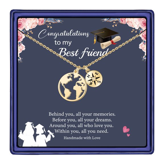 TINGN Graduation Gifts for Her 2024 Compass Graduation Necklace Graduation Gift Map World Necklace Travel Gifts for Women