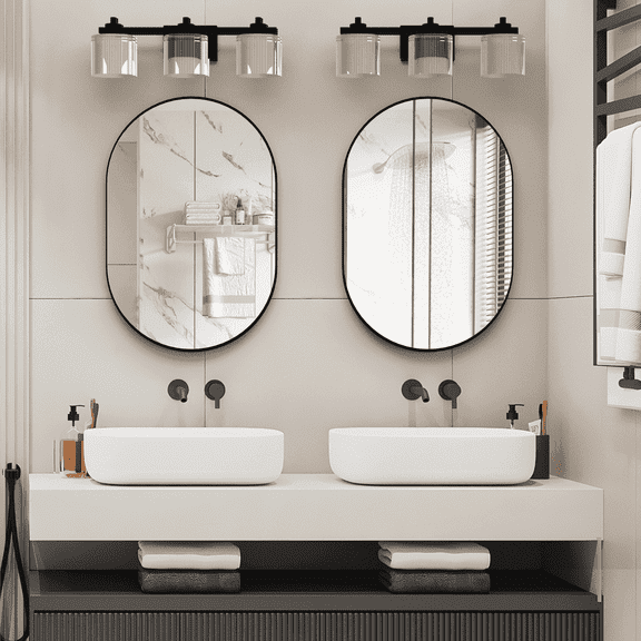 CONGUILIAO Wall Mounted Mirror, 2 Pieces 20" x 30" Oval Bathroom Mirror, Black Vanity Mirror w/ Metal Frame Decor for Bahroom, Bedroom