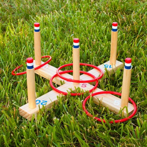 The Pioneer Woman Ring Toss Game Red White Blue 6 Each Bottles Rings Wood Crate for sale online 