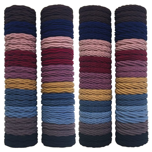 RN BEAUTY 100 PCS Gomas para el cabello de algodón Bandas para el cabello sin costuras de alta elasticidad con textura de patrón 10 colores mezclados Soporte para cola de caballo sin rastro No daña el