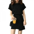 thumbnail image 1 of Robe Bandage pour Femme Mode Décontractée Unie Col Rond Manches Courtes Élégante Robe de Soirée Femme Été Noire Aguichant Robe Mini Noire, 1 of 7