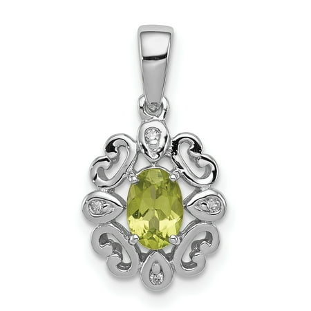 - 925 Sterling Silver Diamond Green Peridot Oval Pendant Charm Necklace Gemstone Fine Jewelry For Women Gift Set