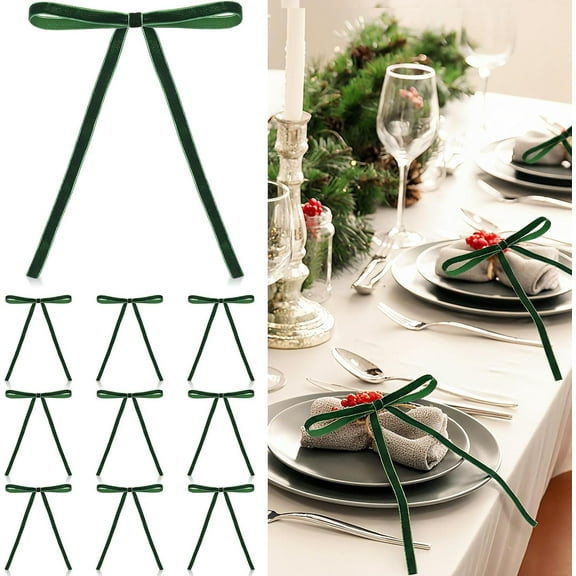 24 Pcs Green Christmas Napkin Rings Vintage Chic Velvet Bow Xmas Napkin Holder Rings Buckle for Christmas Holiday Birthday Serviette Party Anniversary Wedding Dining Table Decoration