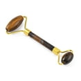 thumbnail image 3 of Natural Tiger Eye Face Massager Facial Rollers with Long-Lasting Plated Alloy Findings Golden 149~151x57~60x19~20mm, 3 of 5