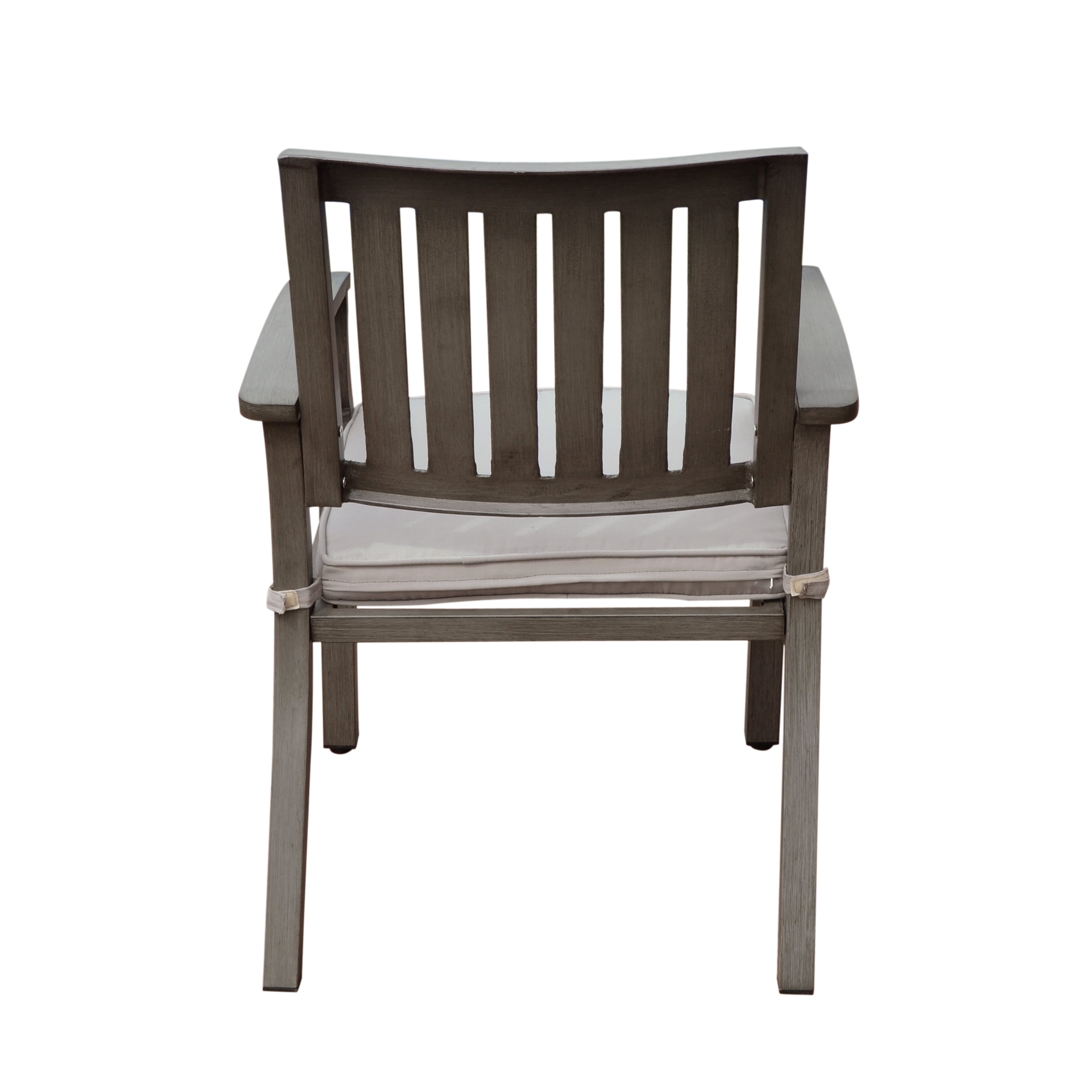 Outdoor Cushioned Dining Chair Set of 2, Acacia Wood and Metal Frame Household Seats for Patio Garden, Dark Gray and Silver
