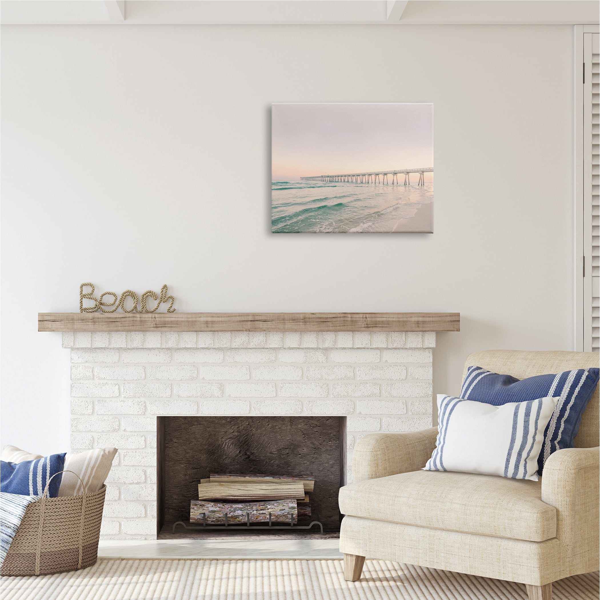 Stupell Industries Beach Pier Bridge Landscape Nature Photography Gallery Wrapped Canvas Print Wall Art, 30 x 24