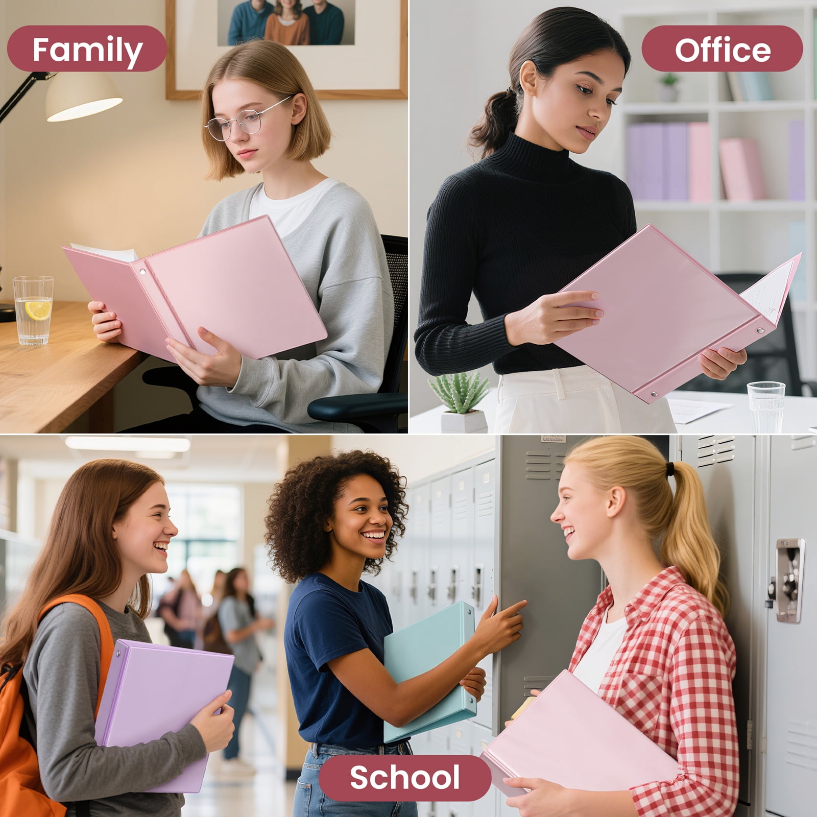 SUNEE 1.5 Inch Binders 3 Ring 6 Pack, Clear View Three Ring 1 1/2 Inch Binders PVC-Free (Fit 8.5x11 Inches) for School or Office Supplies, Pastel 6 Colors