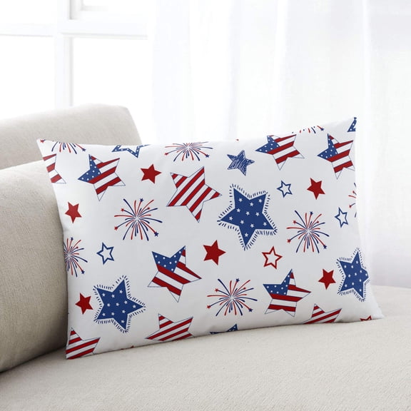 4th of July Lumar Pillow Covers, Independence Day Blue Red Star Fireworks Soft Breathable Throw Pillow Cases with Invisible Zipper, Decorative Pillowcase Pillows Protectors for Sofa Bed Chair 16"x24"