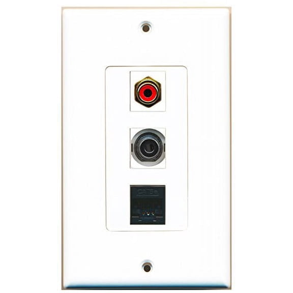 RiteAV - 1 Port RCA Red and 1 Port 3.5mm and 1 Port Cat5e Ethernet Black Decorative Wall Plate Decorative