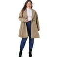 thumbnail image 3 of DARING DIVA Women's Plus Size A Line Notched Lapel Double Breasted Coat 2X Khaki, 3 of 6