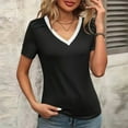 thumbnail image 2 of Annhoo Womens Tops Summer V Neck Short Sleeve Color Block Tshirt Comfy Casual Blouse Business Work Shirts, 2 of 8