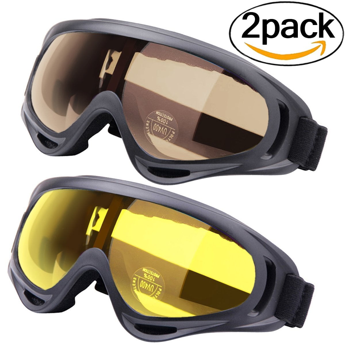 Outgeek Ski Goggles 2-Pack Skate Glasses with UV 400 Protection Windproof and Dustproof for Snowboard Motorcycle Bicycle by Ski Goggles
