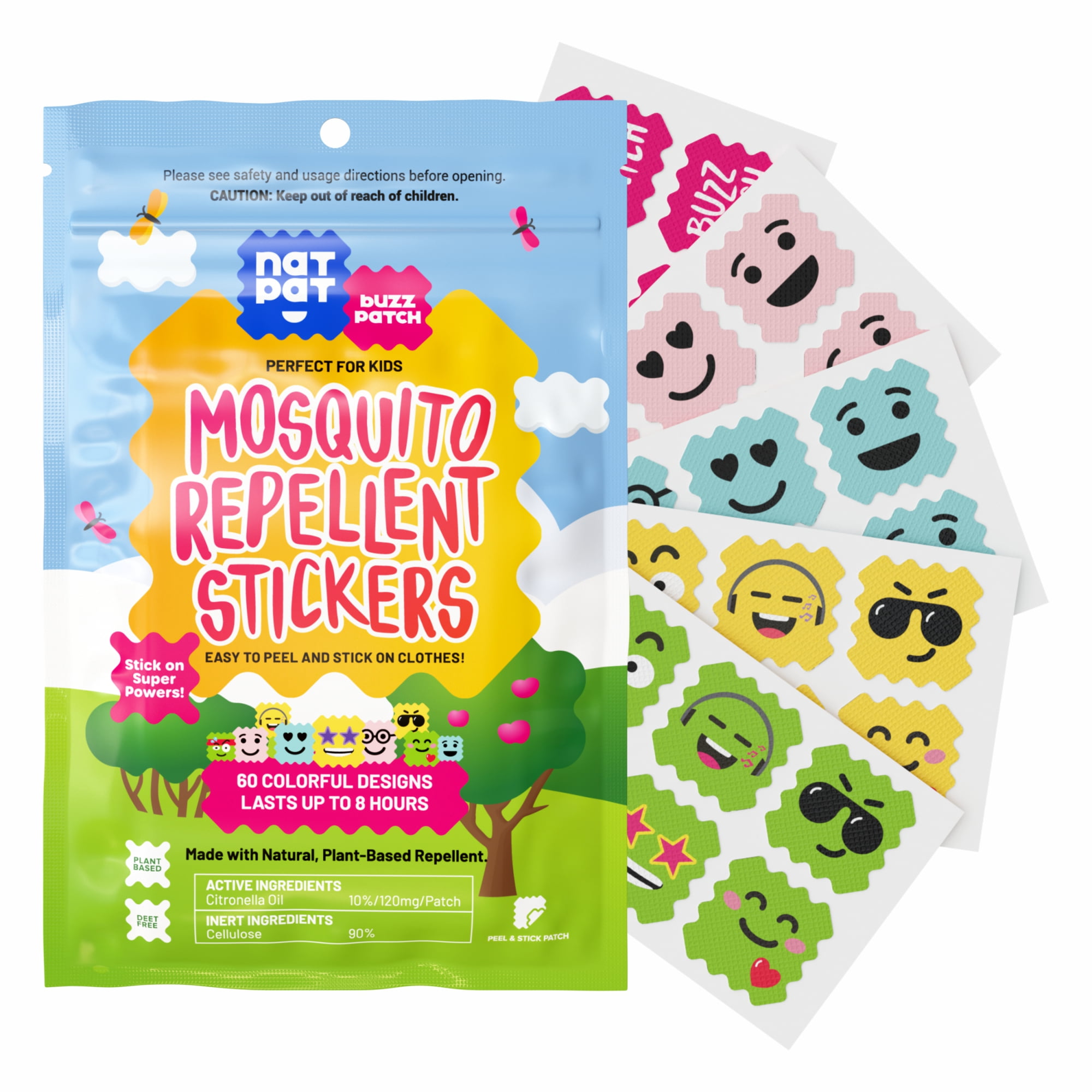NATPAT BuzzPatch Mosquito Repellent Stickers for Kids, 60 Count