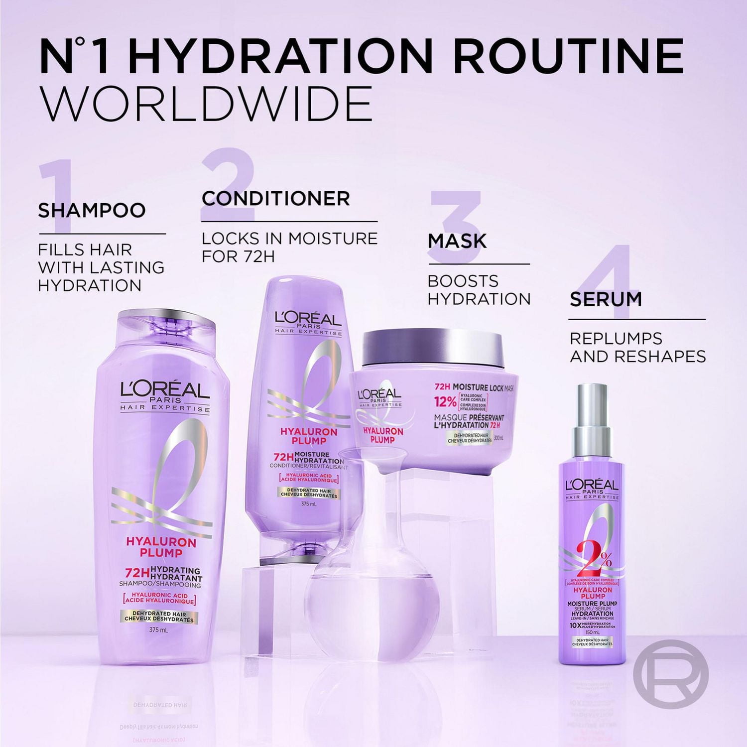 L'Oréal Paris Hyaluron Plump 72H Moisture Lock Hair Mask, Hair treatment for dehydrated hair