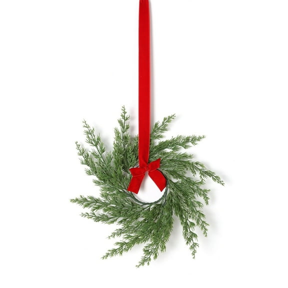 Small Christmas Wreaths 11. Inch Mini Wreath with Red Bow Berries Pine Design for Front Door Window Table Fireplace Farmhouse Cabinets Holiday Decorations