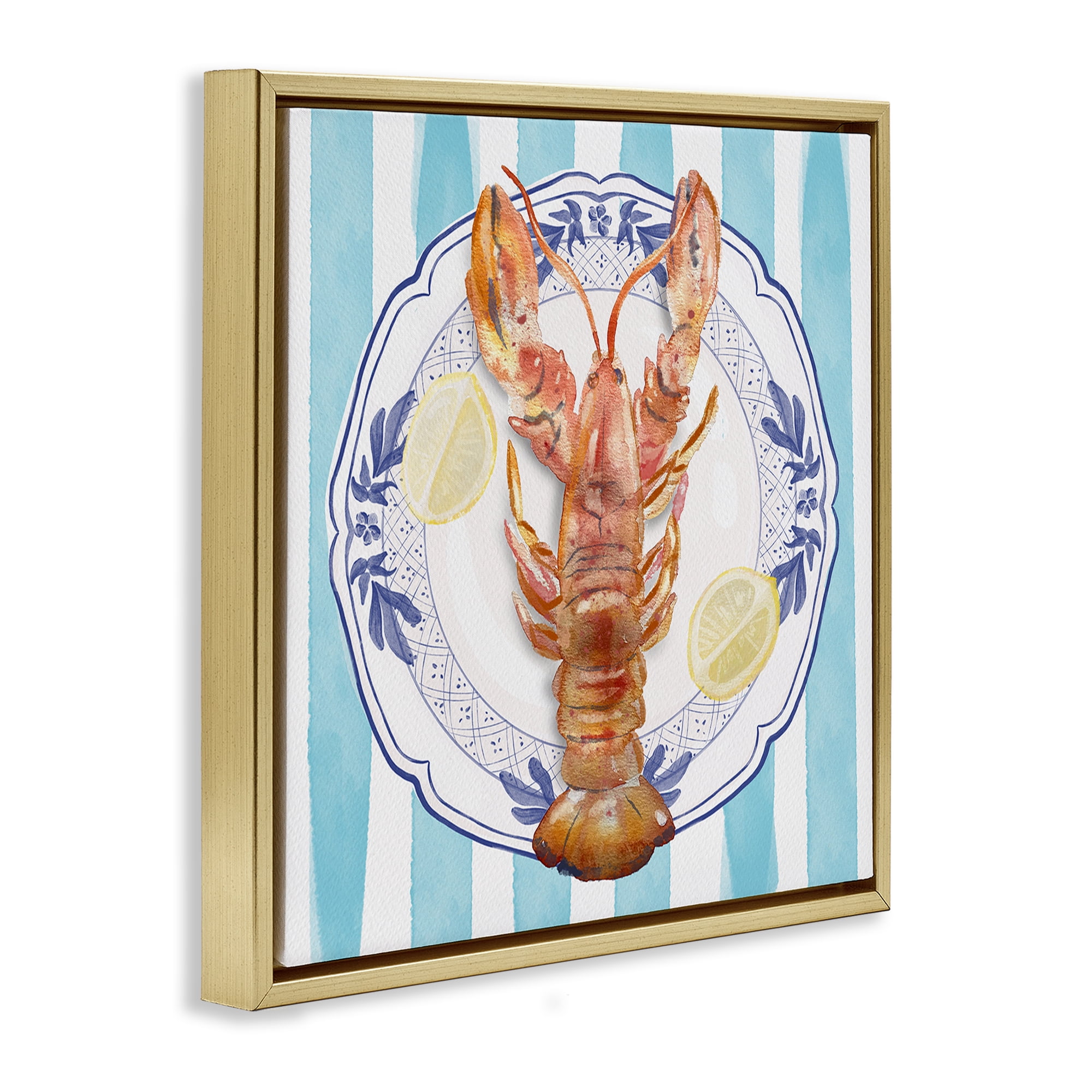 Stupell Industries Lobster Seafood Plate Gold Framed Floater Canvas Wall Art, design by Christie Adams
