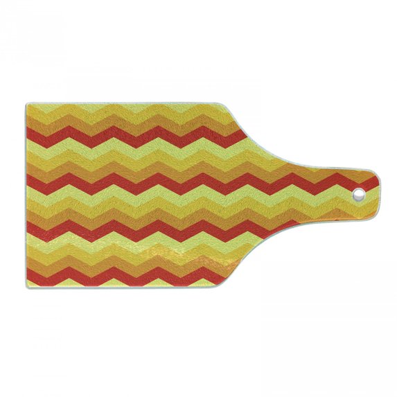 Yellow Chevron Cutting Board, Arrows Geometric Design in Vibrant Warm Colors Waves Classical, Tempered Glass Cutting and Serving Board, Wine Bottle Shape, Red Apricot Marigold, by Ambesonne