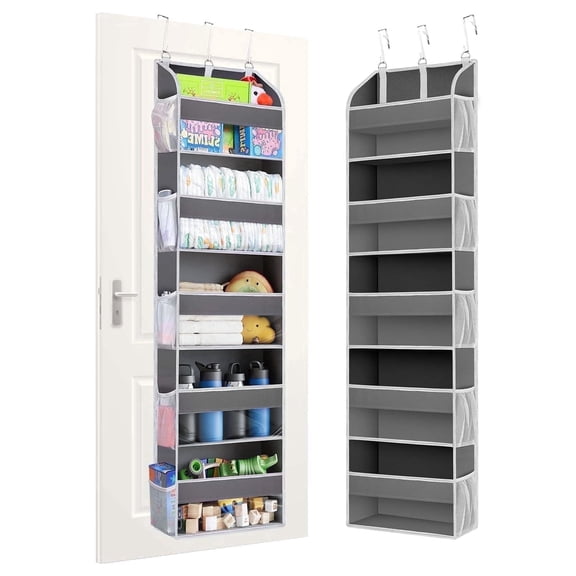 Torio Over the Door Storage Organizer, 15-Pocket Hanging Organizer for Kids Toys & Diapers, Heavy Duty with Clear Window, Grey